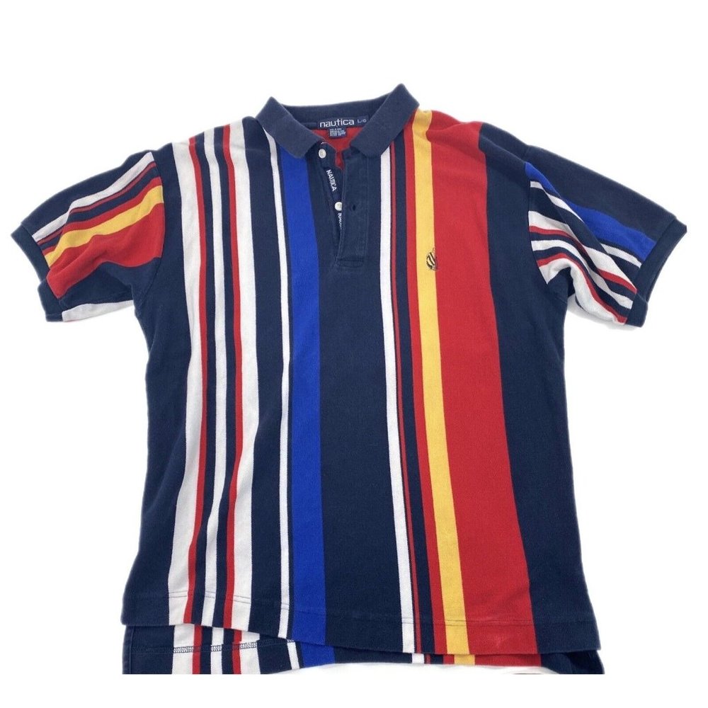 Men’s Vintage Nautica Short Sleeve Striped Collared Polo Shirt Size XL
